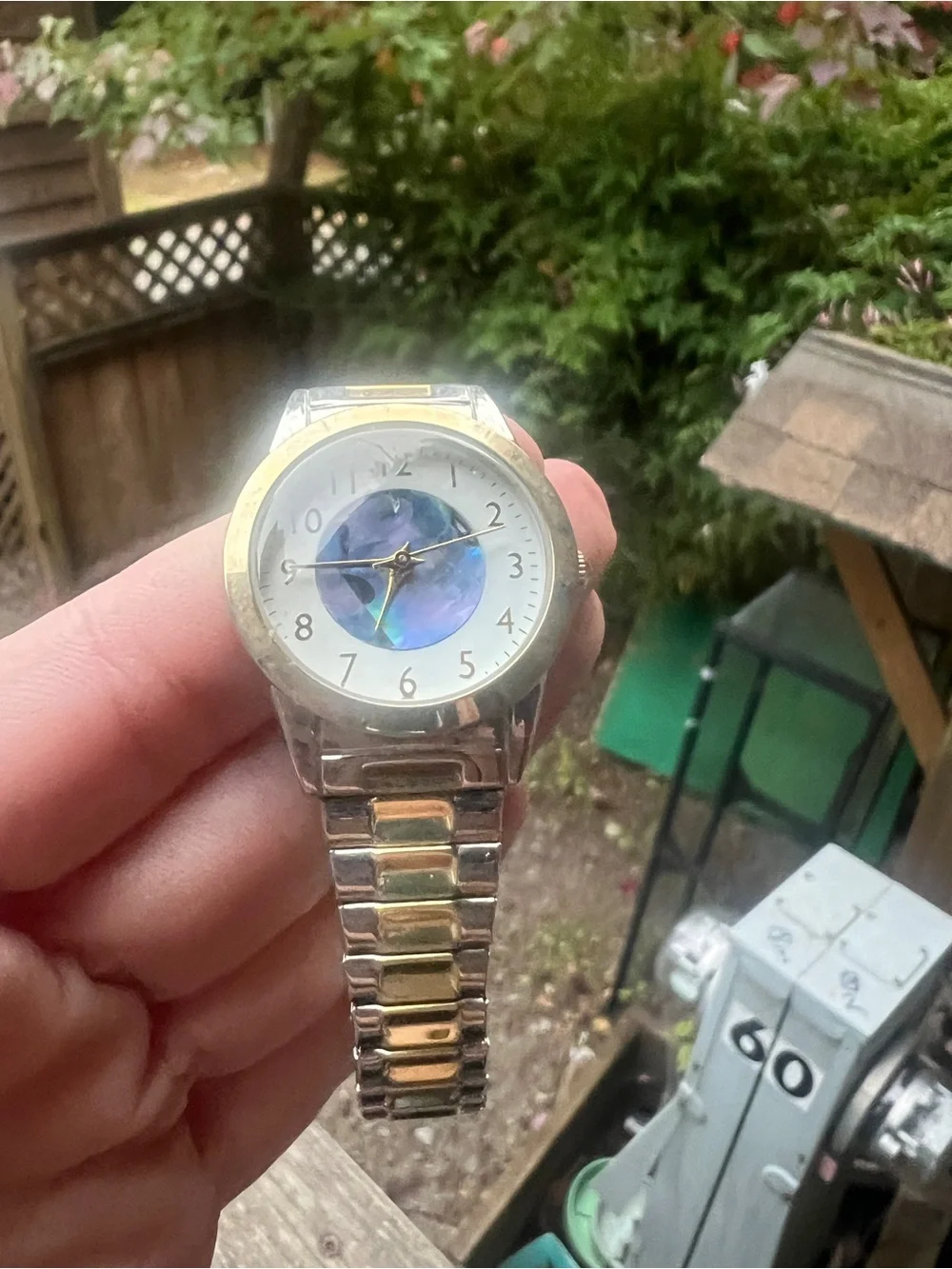 Two-Tone Silver and Gold Women's Watch with Blue Dial Accent